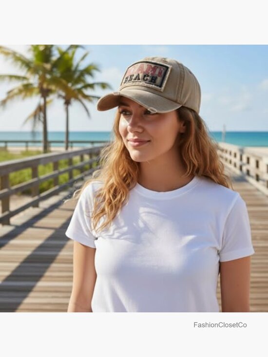 Vintage Distressed Washed Embroidered Miami Beach Trucker Hat Adjustable main image 7